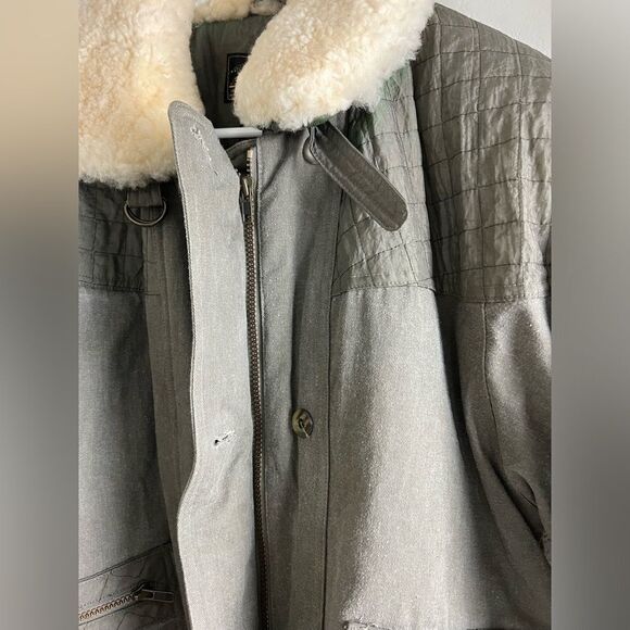 Vintage Eddie Bauer Goose Down Green Quilted Sherpa Shearling Trucker Jacket - Picture 5 of 16